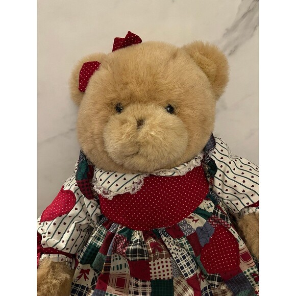 Vintage Teddy Bear Commonwealth Bear HK-16 Plush 20 Inches Patchwork Dress - Picture 2 of 8